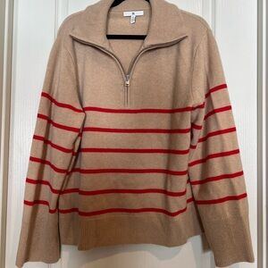 Banana Republic Beige Cashmere Half Zip Sweater Red Stripes